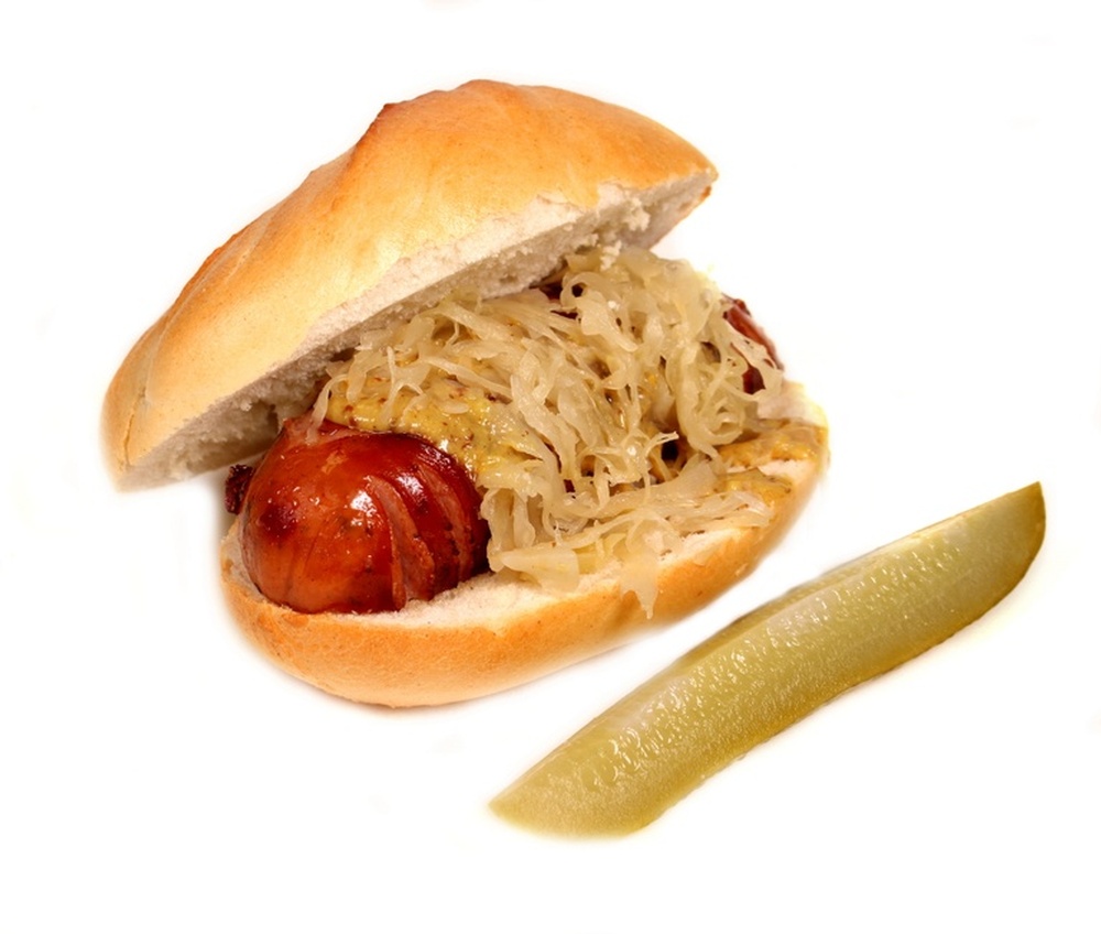 Smoked Brat On A Bun W/ Sauerkraut & Mustard German Bakery Online